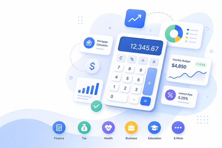 Illustration of online calculator tools and categories